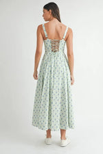 MABLE Floral Print Bustier Back Lace Up Midi Dress