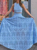 Eyelet Lace Top and Maxi Skirt Set