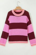 Striped Drop Shoulder Long Sleeve Pullover Regular Fit Knit Sweater