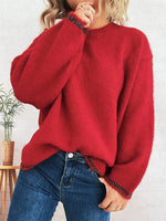 Contrast Trim Round Neck Cozy Sweater