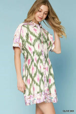 Umgee Ethnic Print Short Sleeve Mini Shirt Dress