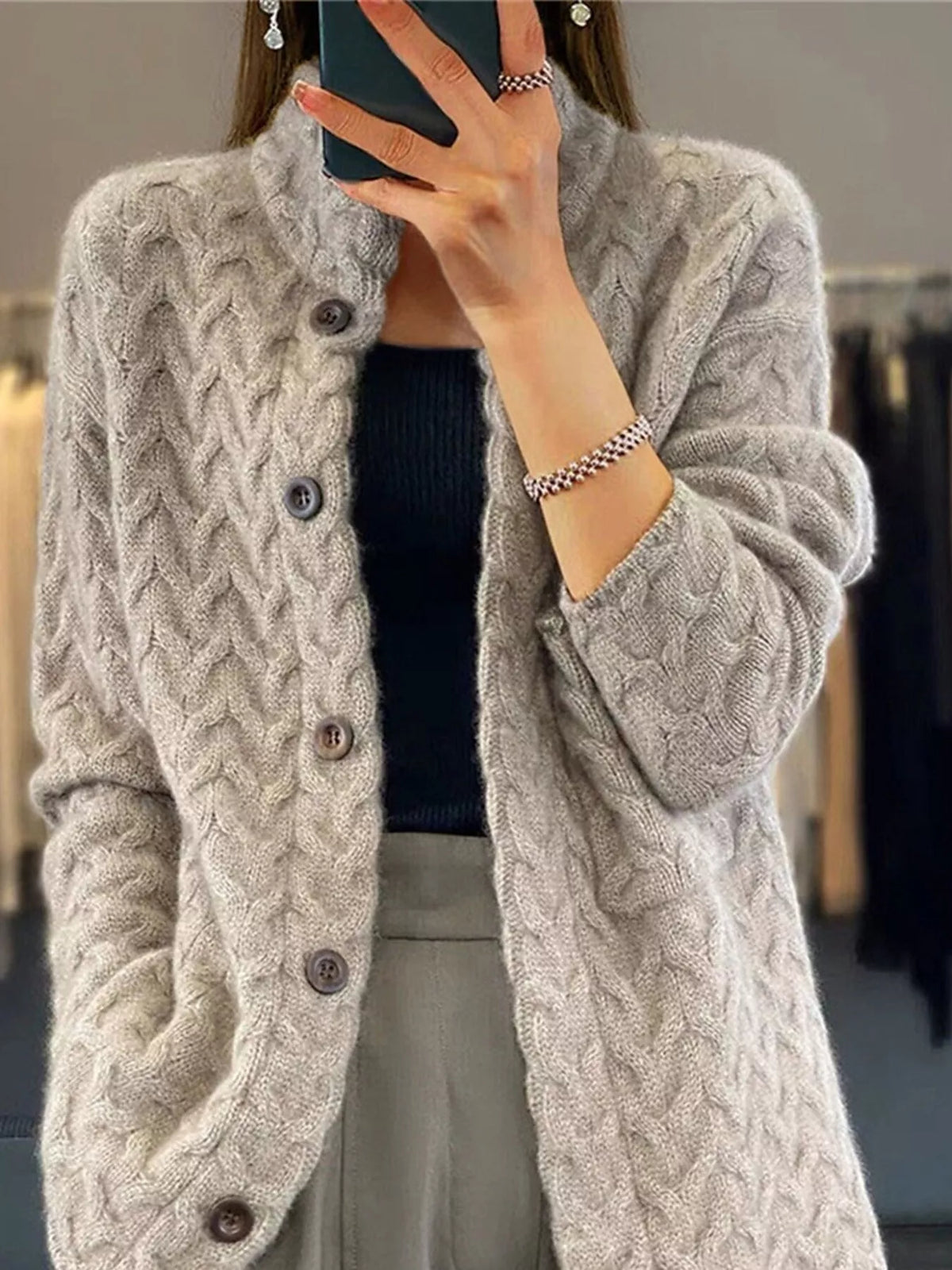 Textured Knit Button-Down Cardigan