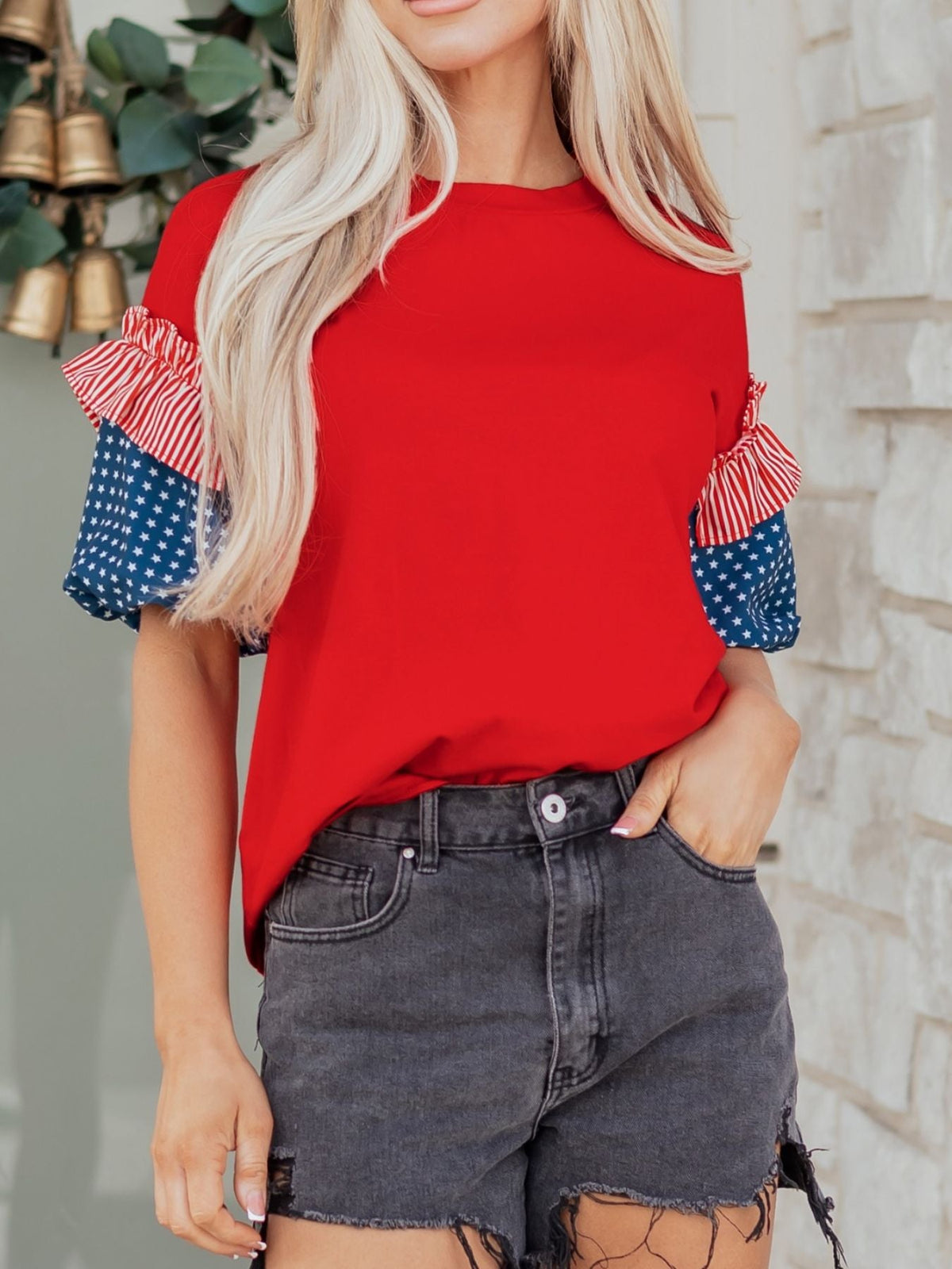 Patriotic Short Sleeve Round Neck Top