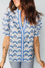 Floral Print Puff Sleeve Blouse