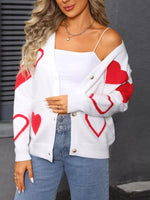Valentine's Day Heart Pattern Button-Up Knit Cardigan