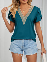 V-Neck Petal Sleeve Top