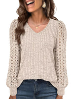 Lace Sleeve V-Neck T-Shirt