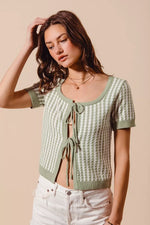 SO ME Tie Front Textured Vertical Stripe Knit Cardigan