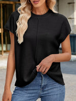 Round Neck Short Sleeve Knit Top with Center Seam Detail