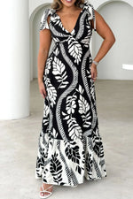 Printed V-Neck Tie Shoulder Midi Cami Dress