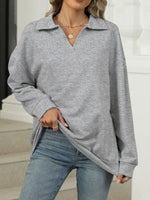 Johnny Collar Drop Shoulder Long Sleeve Sweatshirt
