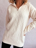 Texture Zip Collar Long Sleeve Sweater