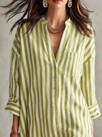 Full Size Striped 3/4 Sleeve Shirt Dress Plus Size