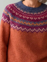 Full Size Vintage Patterned Round Neck Sweater Plus Size