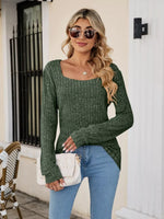 Ribbed Square Neck Long Sleeve T-Shirt