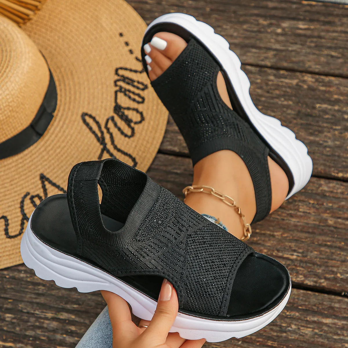 Mesh Open Toe Platform Sandals