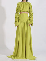Ruched Long Sleeve Top and High Waist Skirt Set