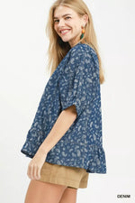 Umgee Paisley Print Chambray Top