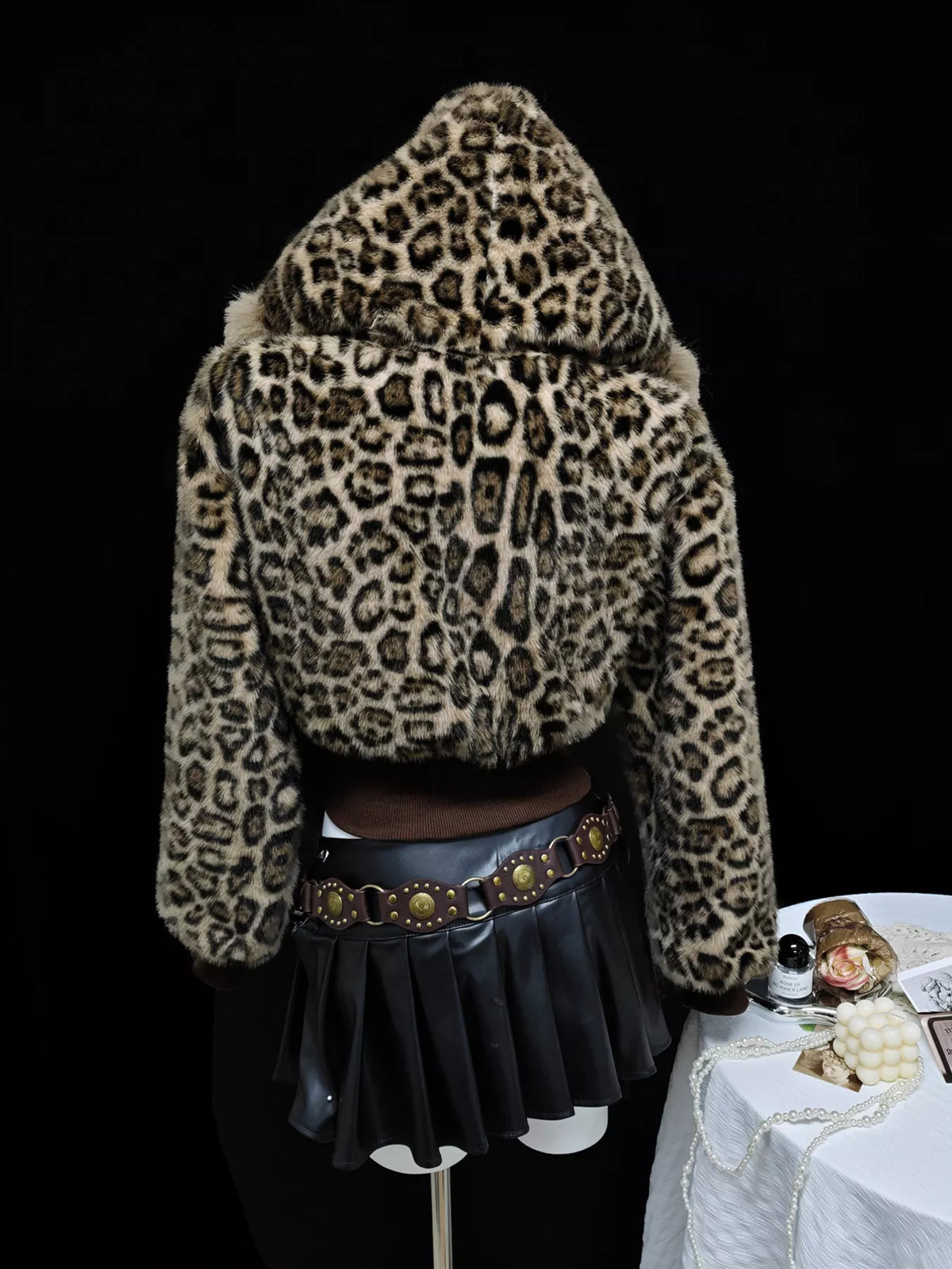 Leopard Faux Fur Hooded Outerwear