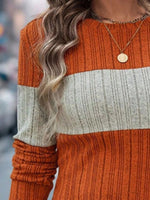 Color Block Round Neck Long Sleeve Sweater