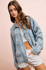 BiBi Printed Washed Denim Jacket With Pocket