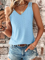 Eyelet Lace Trim V-Neck Tank Top