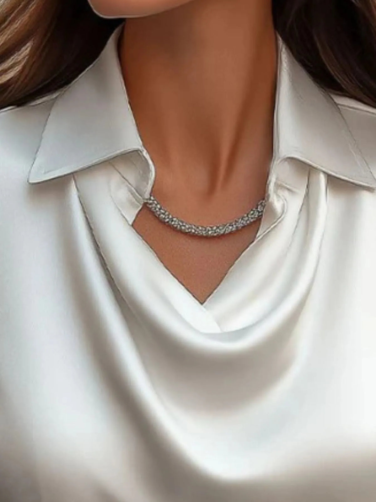 Satin Collar Long Sleeve Blouse