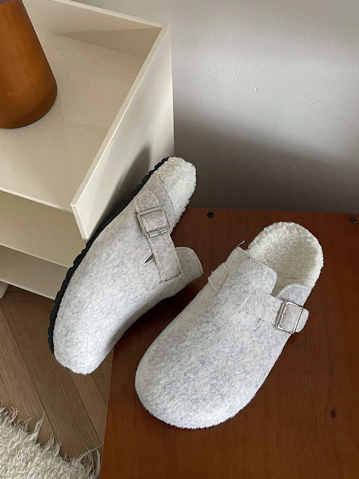 Cozy Plush Buckle Detail Slip-Ons