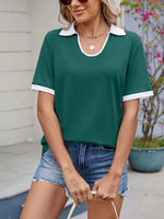 Contrast Trim Collar Short Sleeve Casual T-Shirt