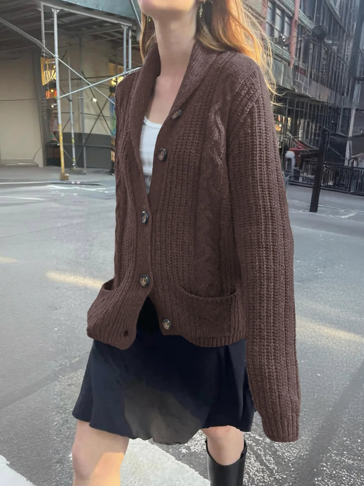 Cable Knit Button Up Cardigan