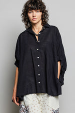 POL Button Down Half Dolman Sleeve Shirt