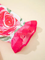 Floral Frilled V Neck Short Sleeve Blouse