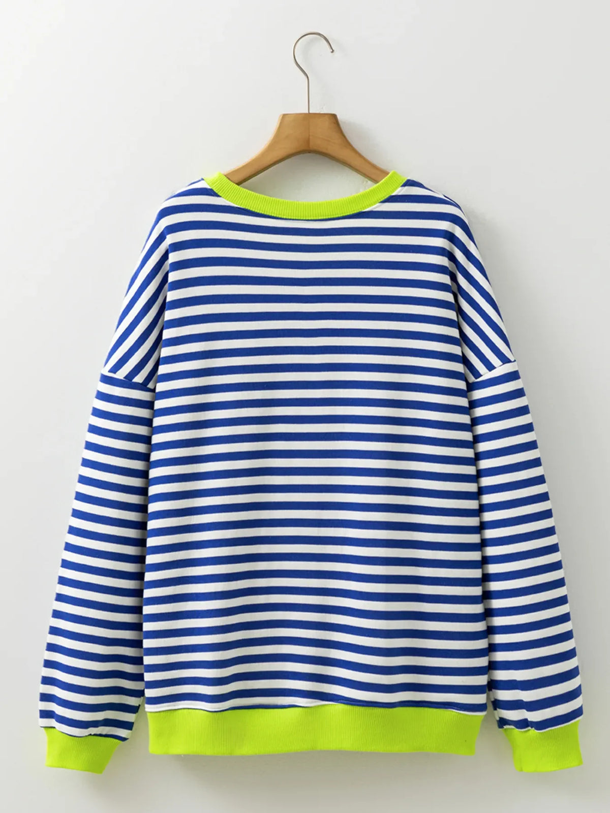 Striped Contrast Ribbed Trim Drop Shoulder Sweatshirt