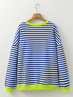 Striped Contrast Ribbed Trim Drop Shoulder Sweatshirt