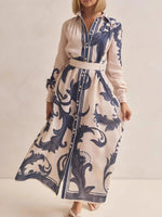 Printed Button Down Belted Shirt Dress