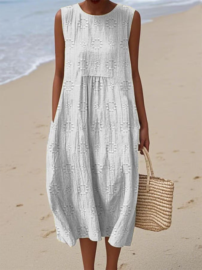 Full Size Round Neck Sleeveless Casual Midi Dress Plus Size