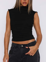 Ruched Mock Neck Sleeveless Tank Top