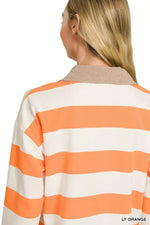 Zenana Striped Contrast Collar Polo Top