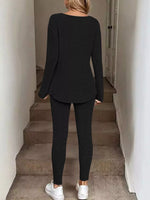 Ribbed Knit Long Sleeve Top and Pants Set