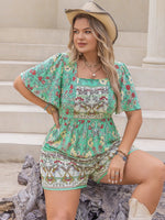 Plus Size Floral Print Square Neck Romper