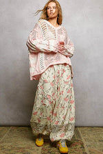 POL Color-Blocked Stripe Pattern Knit Top with Twisted Weave