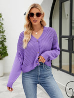 Eyelet Button Front Long Sleeve Cardigan
