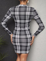 Long Sleeve Plaid Bodycon Mini Dress
