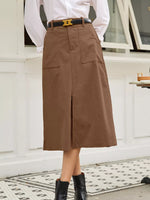 Front Slit Shift High Waist Midi Skirt