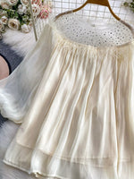 Rhinestone Mesh Panel Blouse