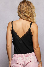 POL Lace Detail V-Neck Ribbed Cami