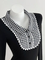 Gingham Collar Long Sleeve T-Shirt
