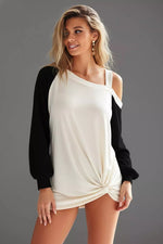 BiBi French Terry Knit Color Block One Shoulder Top