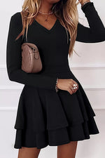 Layered Long Sleeve V-Neck Mini Dress