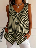 Sleeveless Zebra Print Button-Up Tank Top